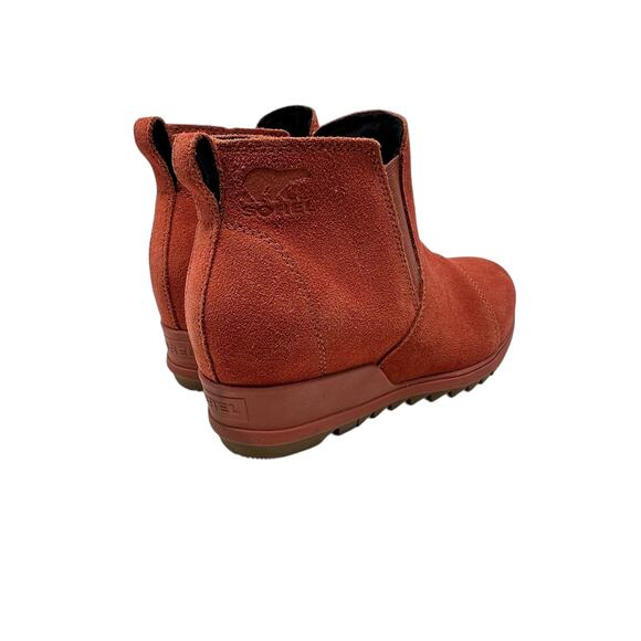 Sorel Evie Booties Boots Pull-On Wedge Heel  Waterproof Suede Red Size US 8 - Picture 7 of 13